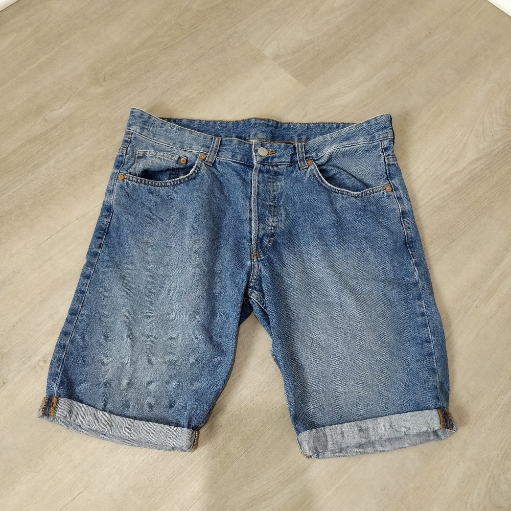 💯 Cotton Men's slim fit low waist blue jean shorts